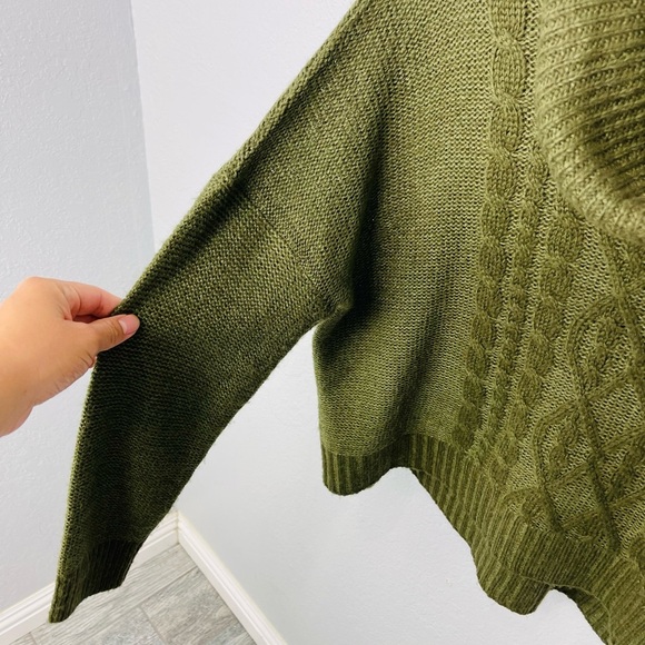 PooF Apparel Dark Green Turtle Neck Loose Crop Cable Knit Sweater Top - Picture 7 of 7